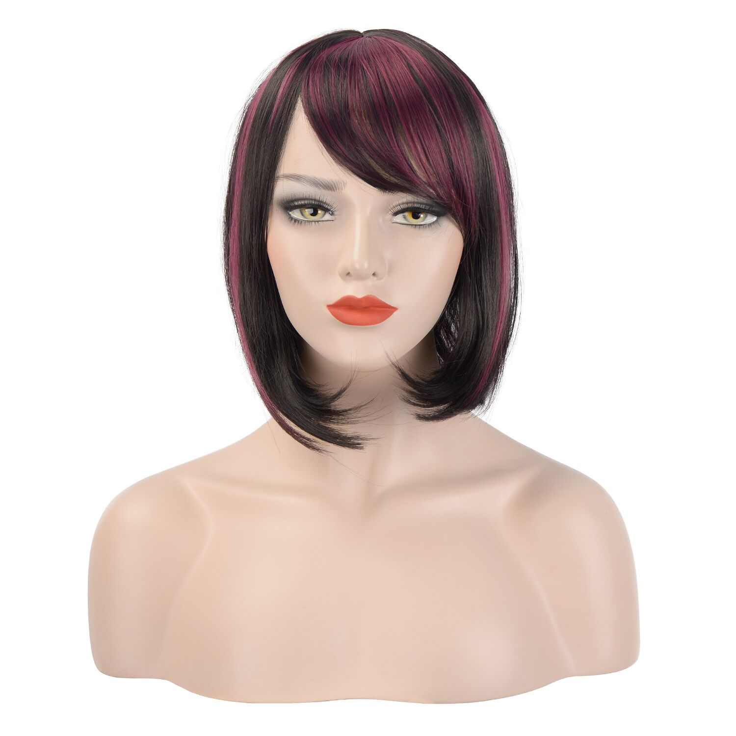 Hawkko Bob Straight Wig Short Wigs For Women Heat Resist Cospaly Party Daily Hair Wig(Black and Red)